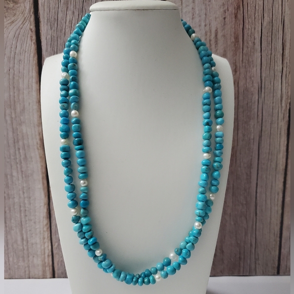 Sterling Silver 925 Turquoise and Pearl Necklace